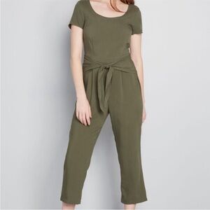 ModCloth Bay Area Believer Cropped Tie Front Jumpsuit Size XXS NWT